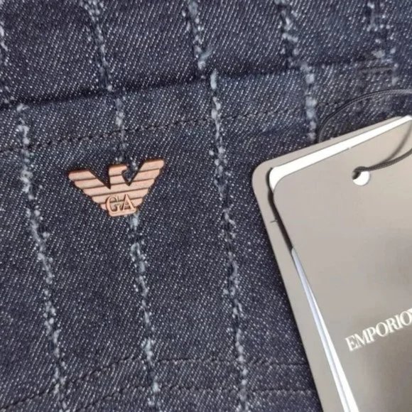 Emporio Armani JO4 Striped Needle Punched Denim Jeans Blue Regular Fit Sz 28 - Picture 10 of 13